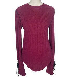 FREE‎ PEOPLE Women Thermal Mountaineer Lace Up Long Sleeve Sweater Sz S Red 26-2